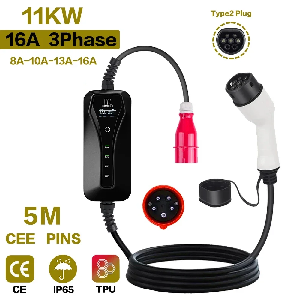 11KW 16A Portable EV Charger T - Type 2 Portable Ev Charger 11Kw Cee 评论和价格